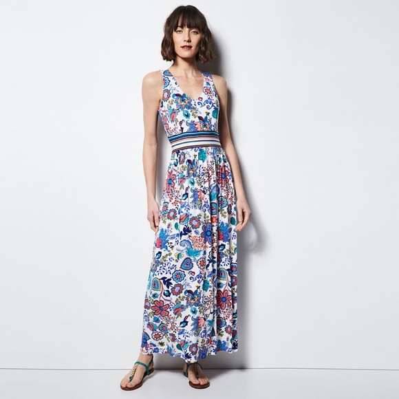 MILLY FOR DESIGNATION Dress Maxi Empire Waist Bohemian Blue Floral Small - Picture 1 of 7